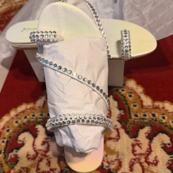 Betsey Johnson White Jeweled Strappy Slide Sandals - Picture 2 of 11